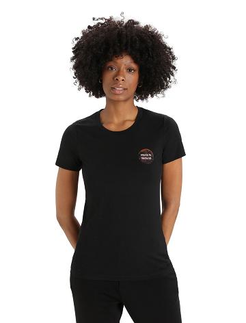 Black Women's Icebreaker Merino Tech Lite II Short Sleeve Natural Alps T Shirts | USA 1605VRWD